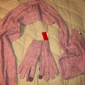 Talbots pink gloves and scarf set